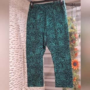 Roaman's Teal and Black Patterned Cropped Pants